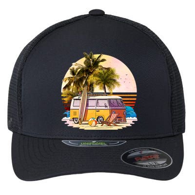 Retro Beach Hippie Van Flexfit Unipanel Trucker Cap