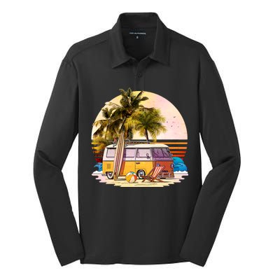 Retro Beach Hippie Van Silk Touch Performance Long Sleeve Polo