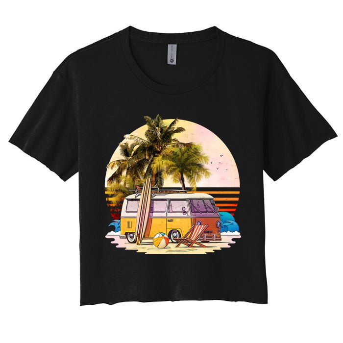 Retro Beach Hippie Van Women's Crop Top Tee