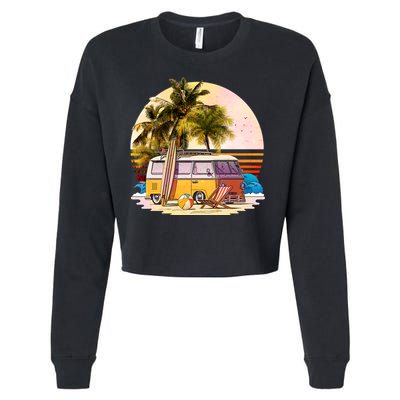 Retro Beach Hippie Van Cropped Pullover Crew