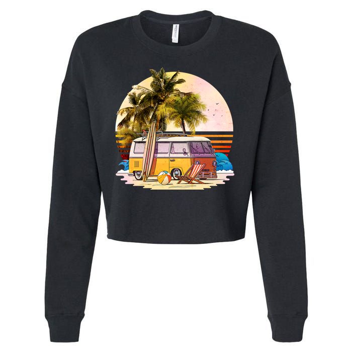 Retro Beach Hippie Van Cropped Pullover Crew