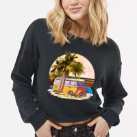 Retro Beach Hippie Van Cropped Pullover Crew