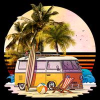 Retro Beach Hippie Van Cropped Pullover Crew