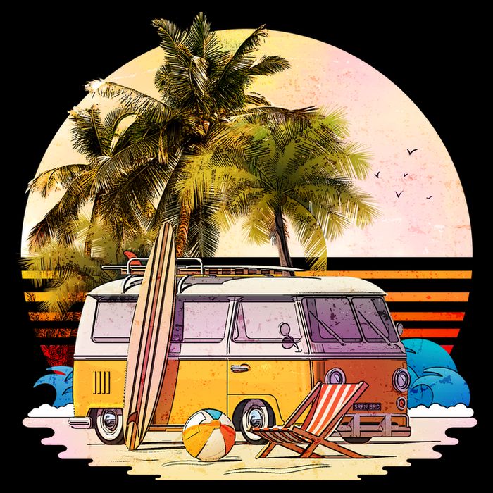 Retro Beach Hippie Van Cropped Pullover Crew