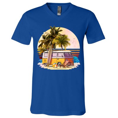 Retro Beach Hippie Van V-Neck T-Shirt