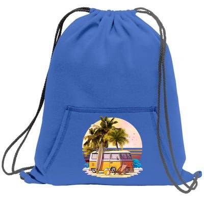 Retro Beach Hippie Van Sweatshirt Cinch Pack Bag