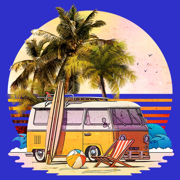 Retro Beach Hippie Van Button
