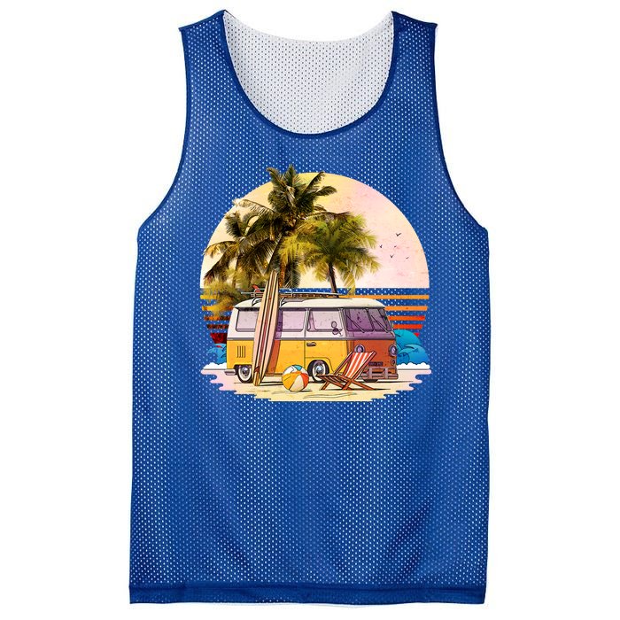 Retro Beach Hippie Van Mesh Reversible Basketball Jersey Tank