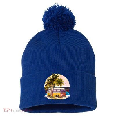 Retro Beach Hippie Van Pom Pom 12in Knit Beanie