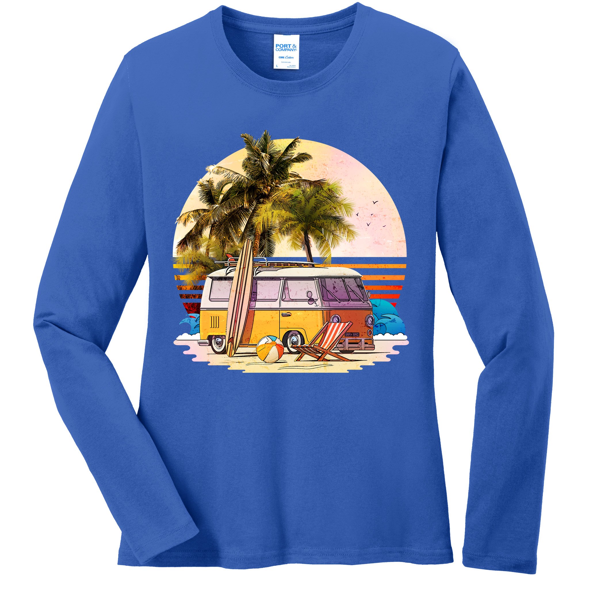 Retro Beach Hippie Van Ladies Long Sleeve Shirt