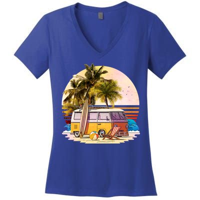 Retro Beach Hippie Van Women's V-Neck T-Shirt