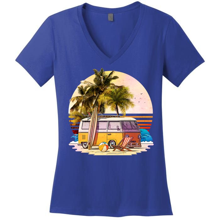 Retro Beach Hippie Van Women's V-Neck T-Shirt