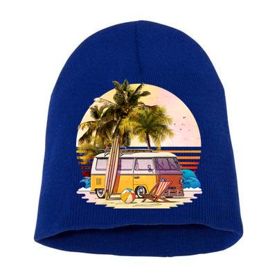 Retro Beach Hippie Van Short Acrylic Beanie