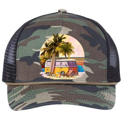 Retro Beach Hippie Van Retro Rope Trucker Hat Cap