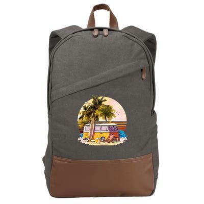 Retro Beach Hippie Van Cotton Canvas Backpack