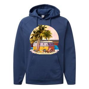 Retro Beach Hippie Van Performance Fleece Hoodie