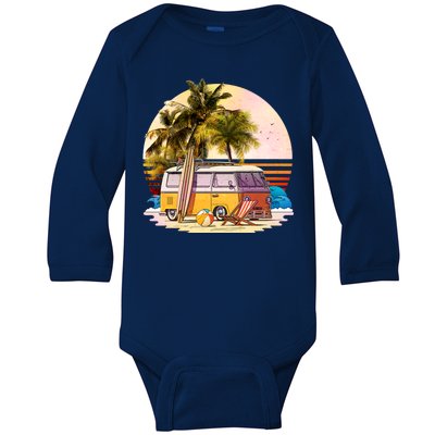 Retro Beach Hippie Van Baby Long Sleeve Bodysuit