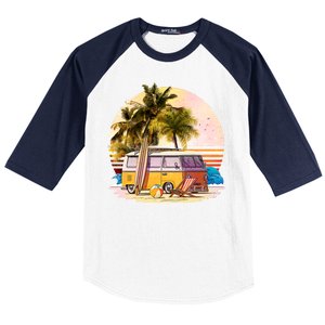 Retro Beach Hippie Van Baseball Sleeve Shirt