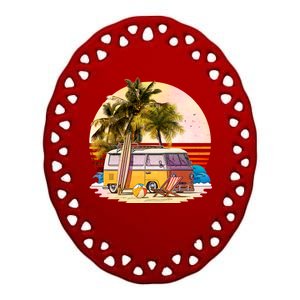 Retro Beach Hippie Van Ceramic Oval Ornament