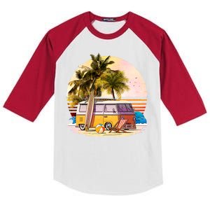 Retro Beach Hippie Van Kids Colorblock Raglan Jersey