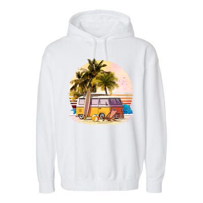 Retro Beach Hippie Van Garment-Dyed Fleece Hoodie