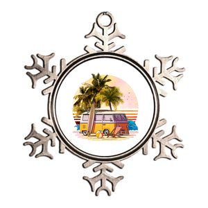 Retro Beach Hippie Van Metallic Star Ornament