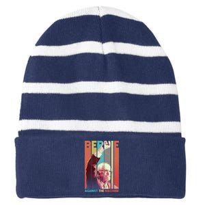 Retro Bernie Sanders Against The Machine Striped Beanie with Solid Band