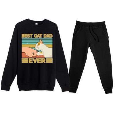 Retro Best Cat Dad Ever Premium Crewneck Sweatsuit Set