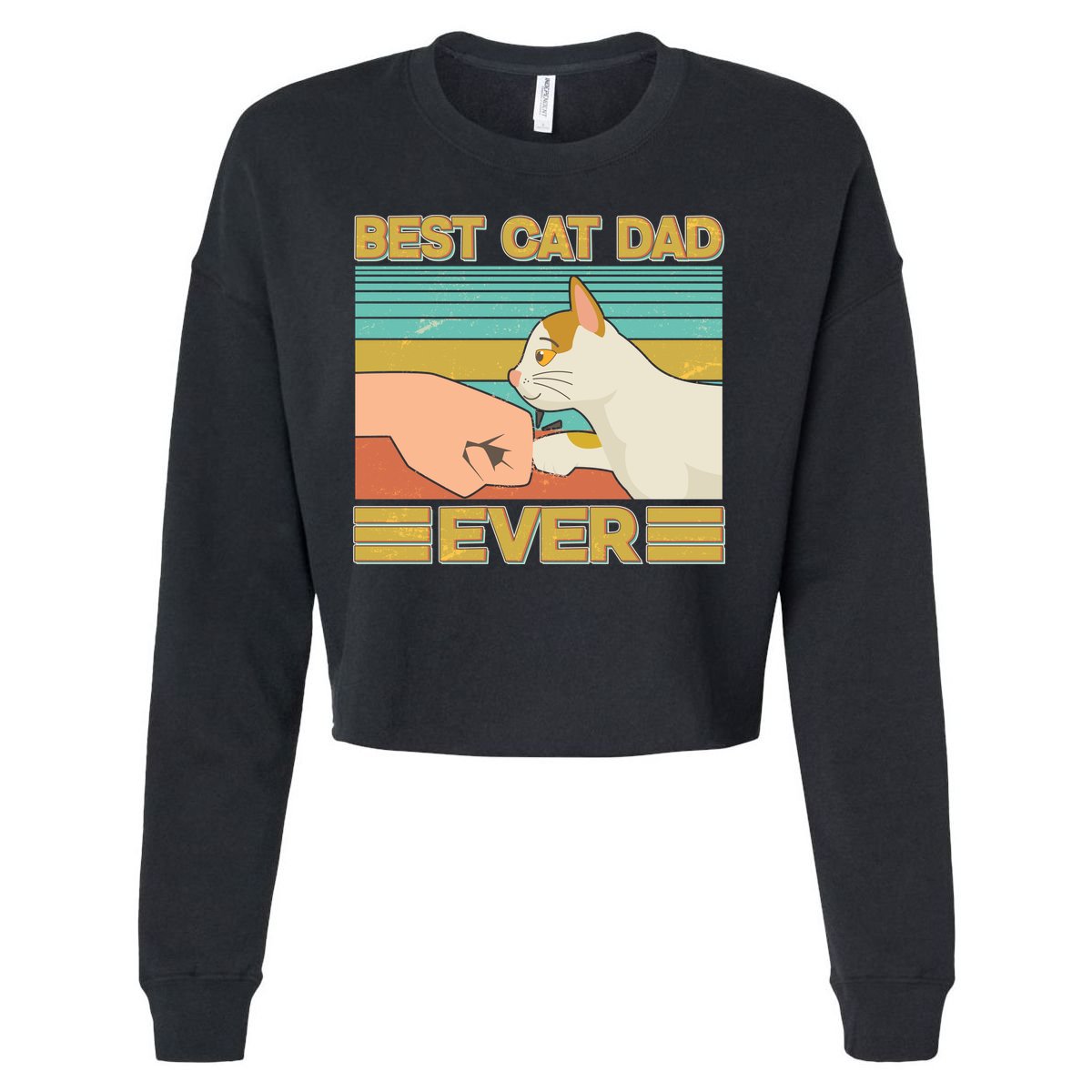 Retro Best Cat Dad Ever Cropped Pullover Crew