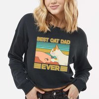 Retro Best Cat Dad Ever Cropped Pullover Crew