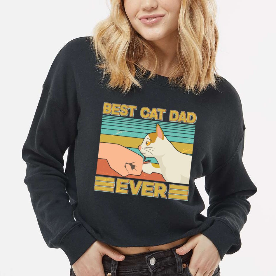 Retro Best Cat Dad Ever Cropped Pullover Crew