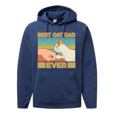 Retro Best Cat Dad Ever Performance Fleece Hoodie