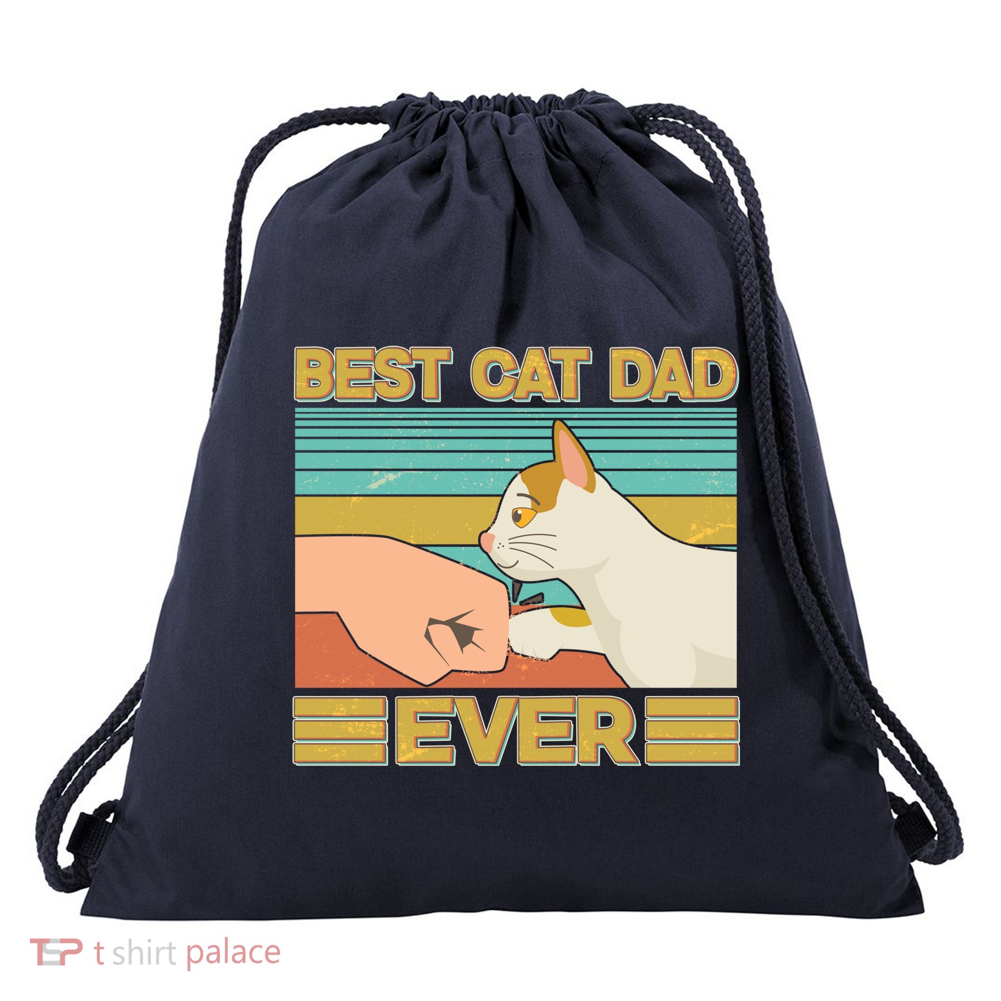 Retro Best Cat Dad Ever Drawstring Bag
