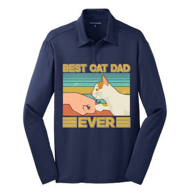 Retro Best Cat Dad Ever Silk Touch Performance Long Sleeve Polo