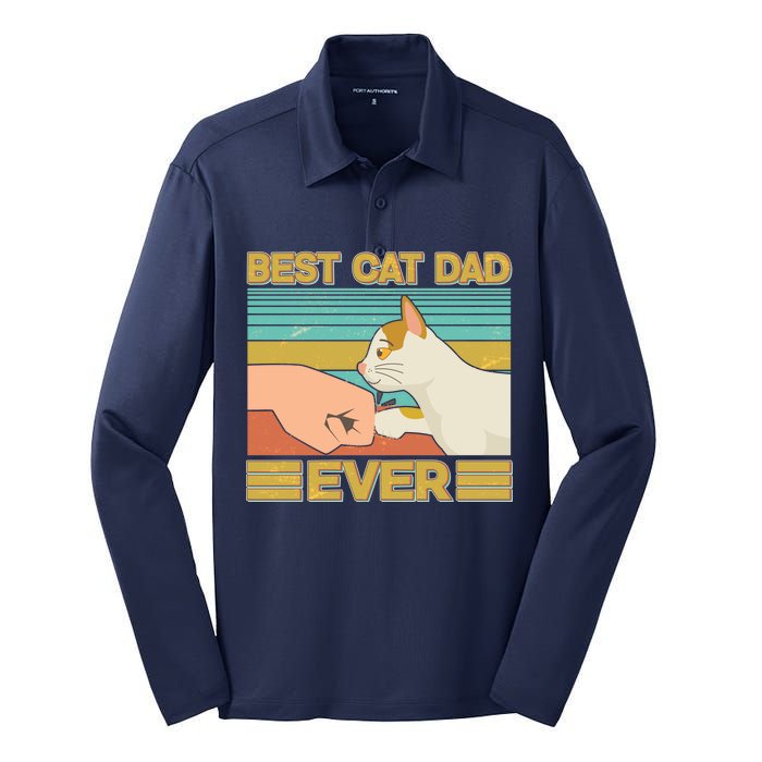 Retro Best Cat Dad Ever Silk Touch Performance Long Sleeve Polo