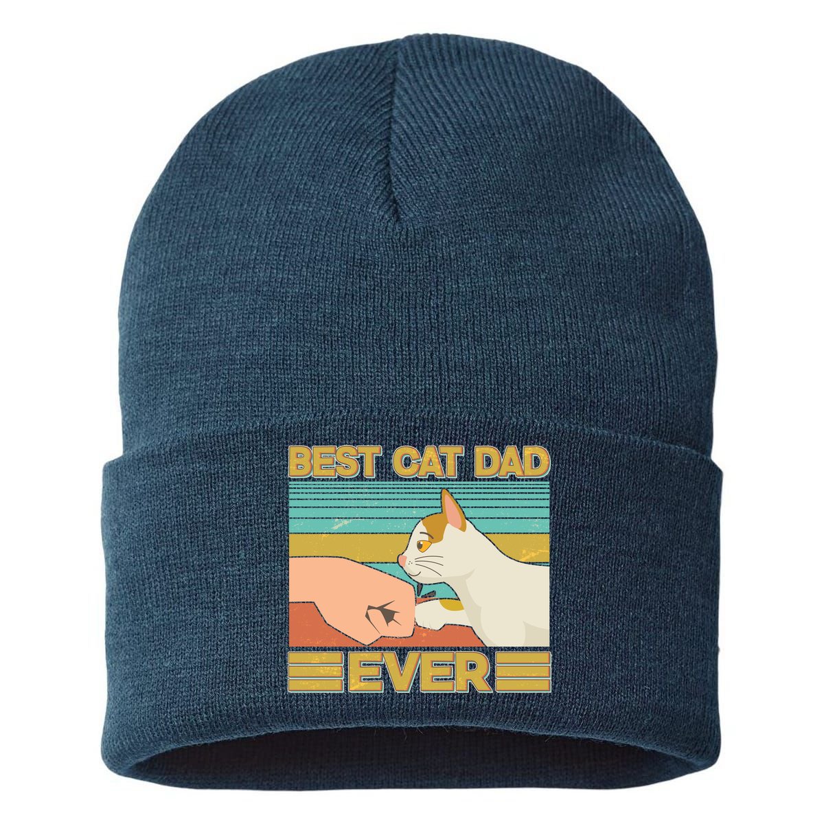 Retro Best Cat Dad Ever Sustainable Knit Beanie