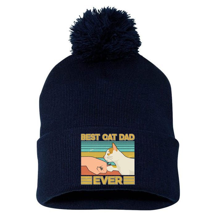 Retro Best Cat Dad Ever Pom Pom 12in Knit Beanie