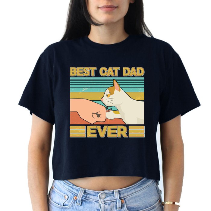 Retro Best Cat Dad Ever Crop Top
