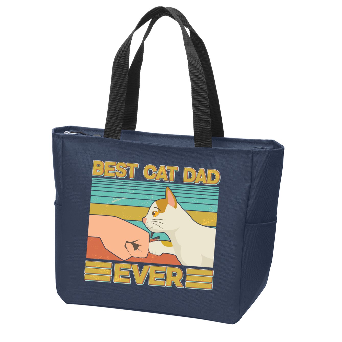 Retro Best Cat Dad Ever Zip Tote Bag