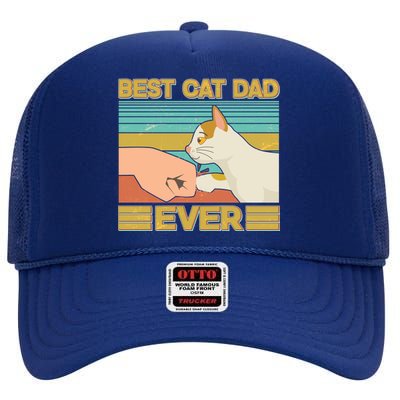 Retro Best Cat Dad Ever High Crown Mesh Back Trucker Hat