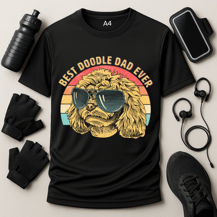 Retro Best Doodle Dad Ever Cooling Performance Crew T-Shirt