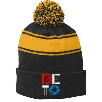 Retro BETO Logo Stripe Pom Pom Beanie