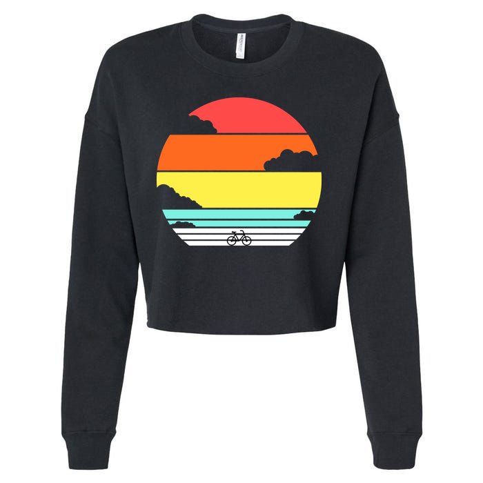 Retro Bicycle Sunset Cropped Pullover Crew