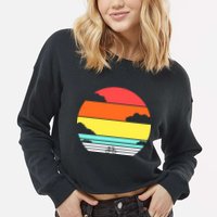 Retro Bicycle Sunset Cropped Pullover Crew