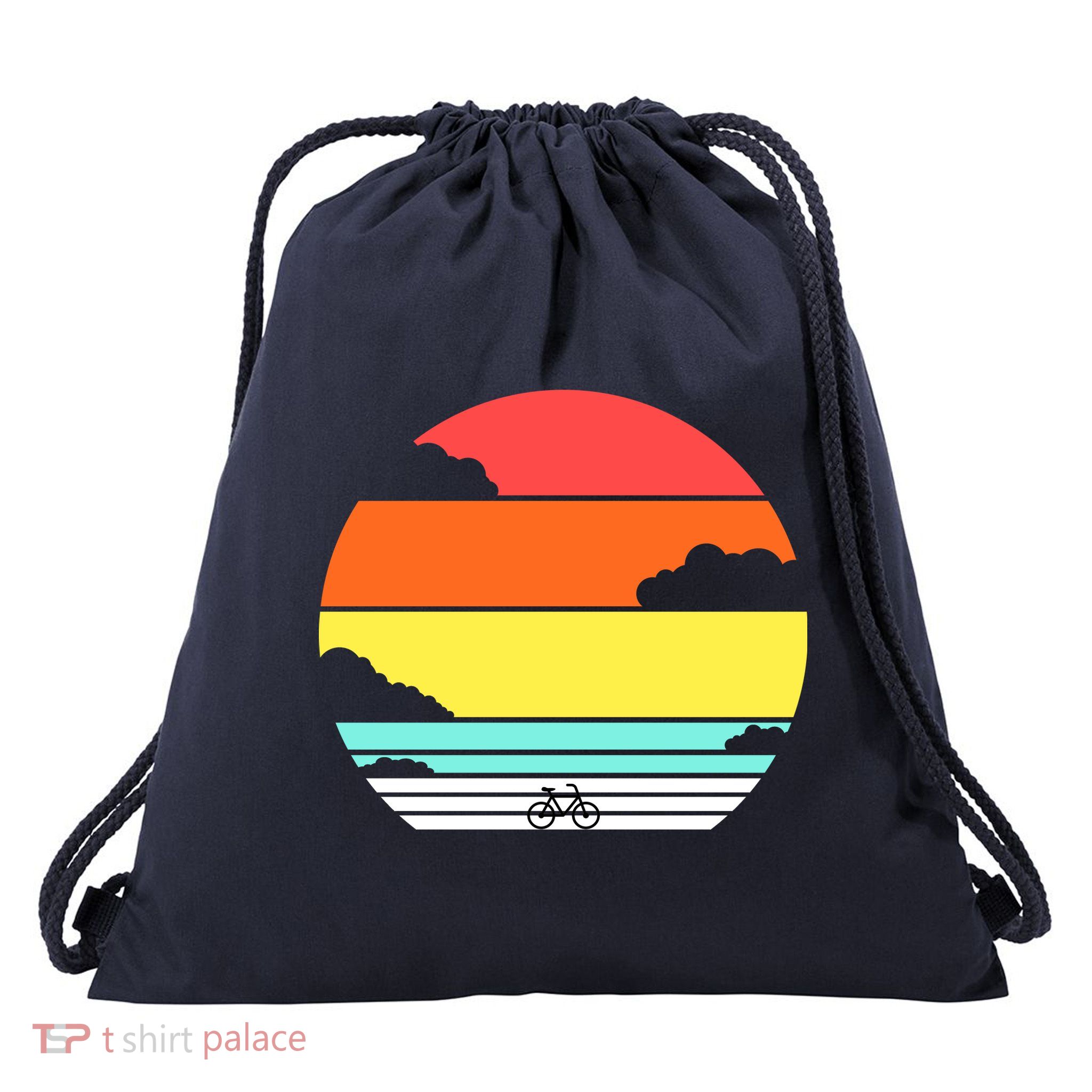 Retro Bicycle Sunset Drawstring Bag