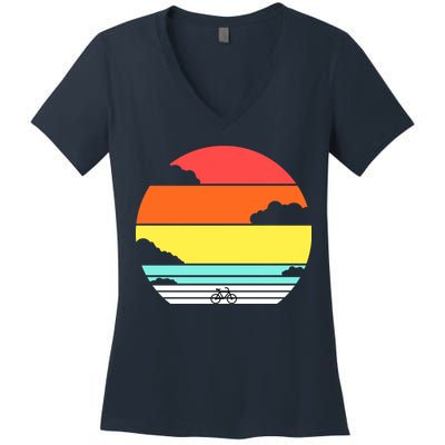 Retro Bicycle Sunset Women's V-Neck T-Shirt