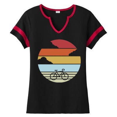 Retro Bicycle Sunset Vintage Ladies Halftime Notch Neck Tee