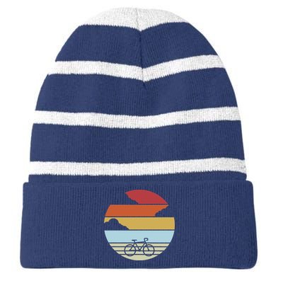 Retro Bicycle Sunset Vintage Striped Beanie with Solid Band