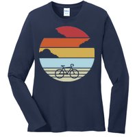 Retro Bicycle Sunset Vintage Ladies Long Sleeve Shirt