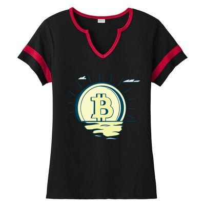 Retro Bitcoin Sunrise Ladies Halftime Notch Neck Tee